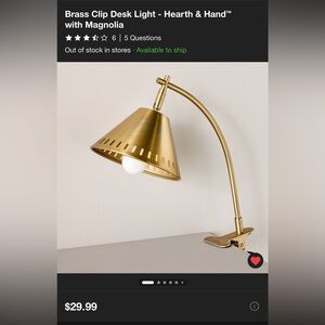 New Hearth and Hand by Magnolia Gold Metal Clip-On Desk Lamp